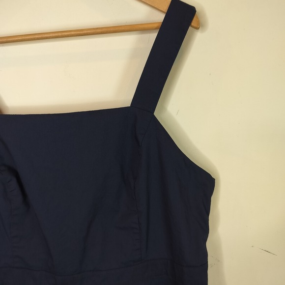 Banana Republic Organic Cotton Dress Navy Fit Flare Smocked - Picture 5 of 9
